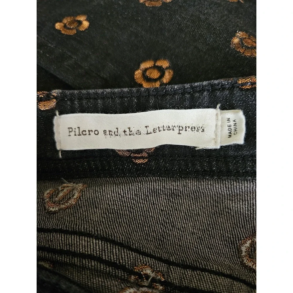 Pilcro‎ and the Letterpress Slim Straight Floral Embroidered Black Jeans Size 27